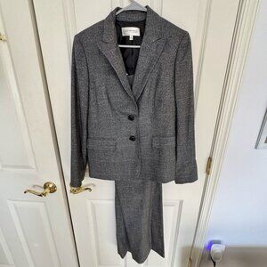 Jones New York Pants Suit Sz 8 Medium Black Gray White Tweed Pattern Perfect